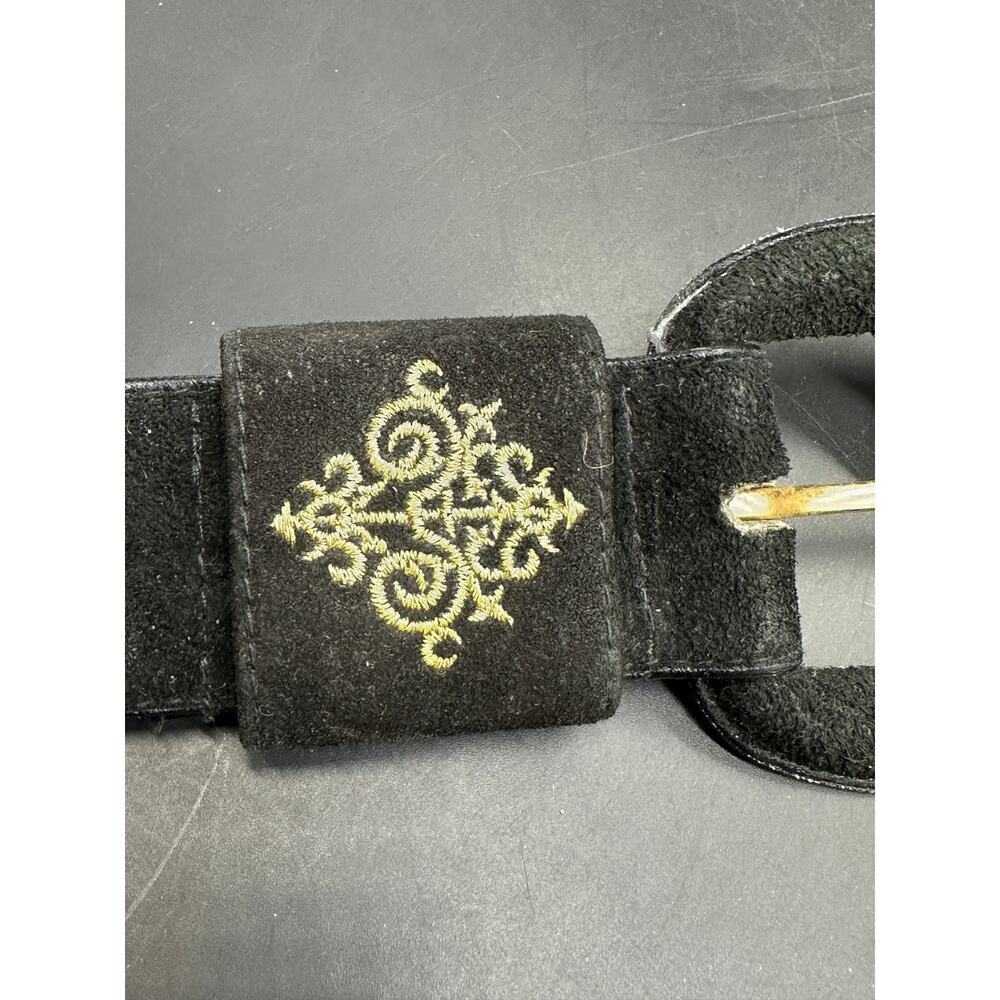 Sostanza Black Suede Western Belt Gold Embroidered Keeper Medium Made in Taiwan - Picture 9 of 9